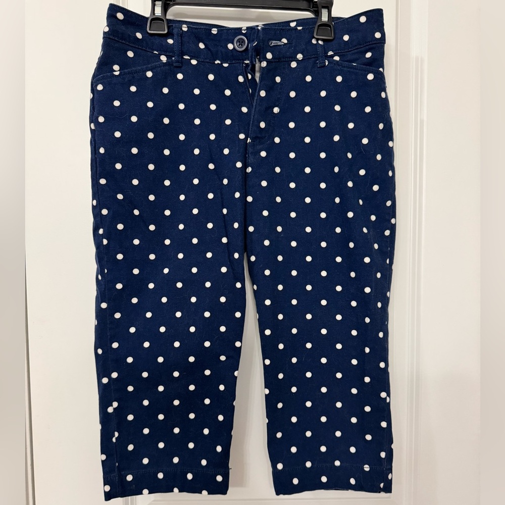 Navy Polka Dot Capri Pants Petite Size 6 St. John’s Bay